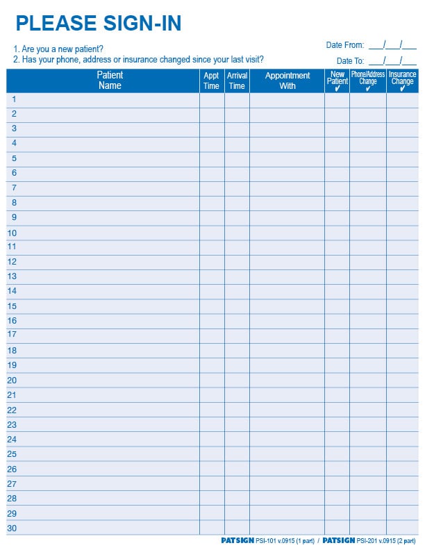 Greenway - One Parts Sign-in Sheet